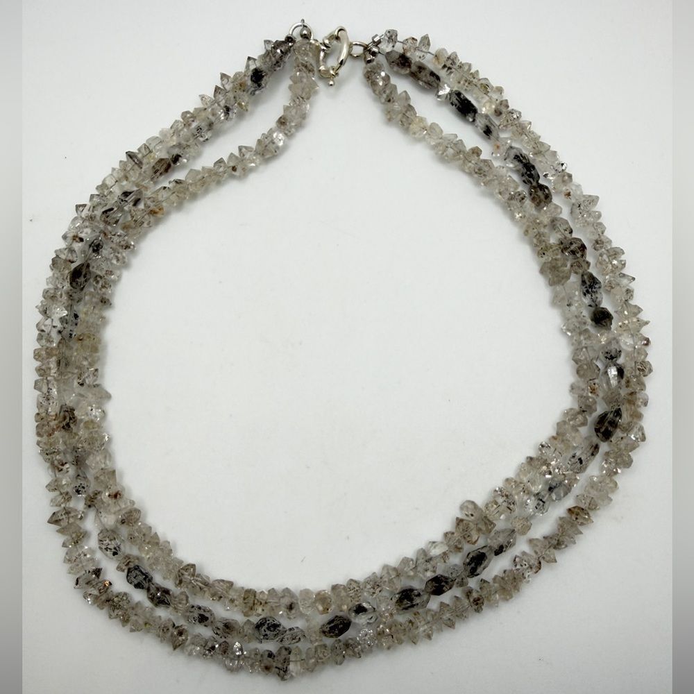 18"-20" Three strand layered Herkimer Diamond Quartz chip necklace w/ 925 clasp!